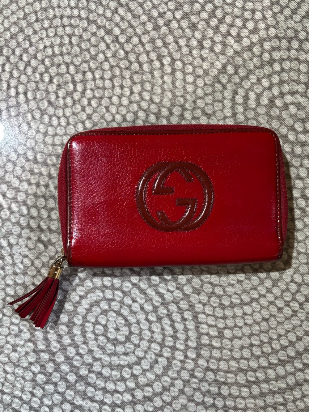 Gucci Soho Zip Around Continental Red Leather Wallet with Tassel Pull